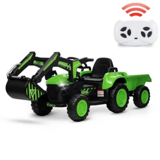Jojoka 3-in-1 Ride-On Kids Excavator with Remote Control, 12V Powered Wheels Car Toy with LED Lights, Bluetooth Music, Digger and Trailer image {7}