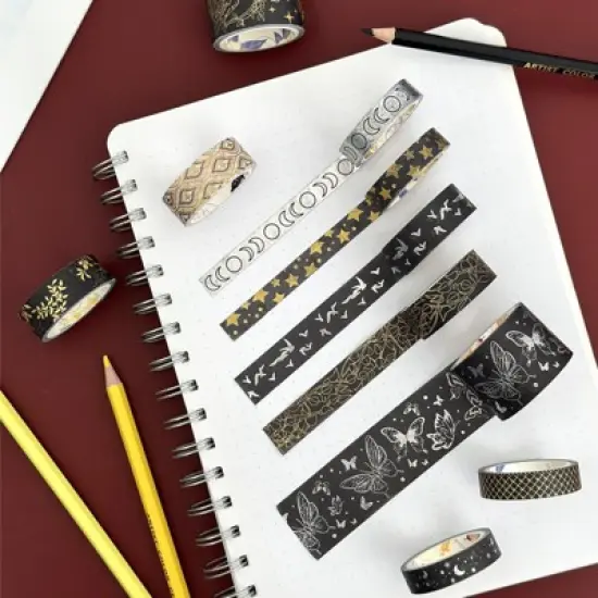 Wrapables Decorative Gold Foil Washi Tape Box Set for Arts & Crafts, Scrapbooking, Stationery, Diary (10 Rolls), Midnight image {5}