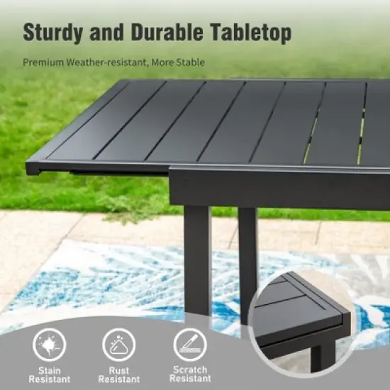 Captiva Designs 9pc Patio Dining Black Expandable Steel Rectangle Table & Foldable Padded Sling Chairs image {4}