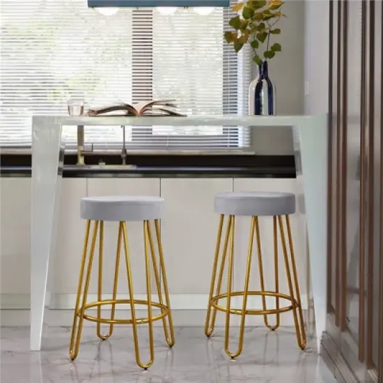 Yaheetech Set of 2 Upholstered Velvet Counter Stools with Metal Legs image {1}