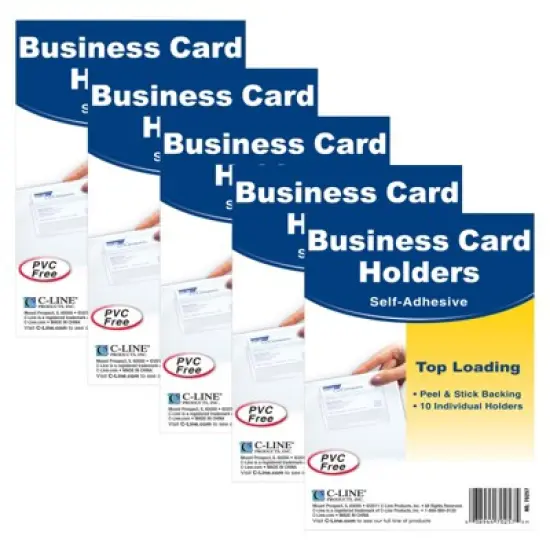 C-Line - Self-Adhesive Business Card Holder - Top Load - 2" - 10 Sheets - Pack of 5 image {1}
