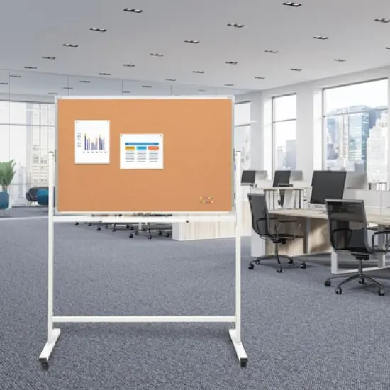 Excello Global Products 48" x 32" Reversible Whiteboard/Corkboard on Wheels (White Frame) image {5}