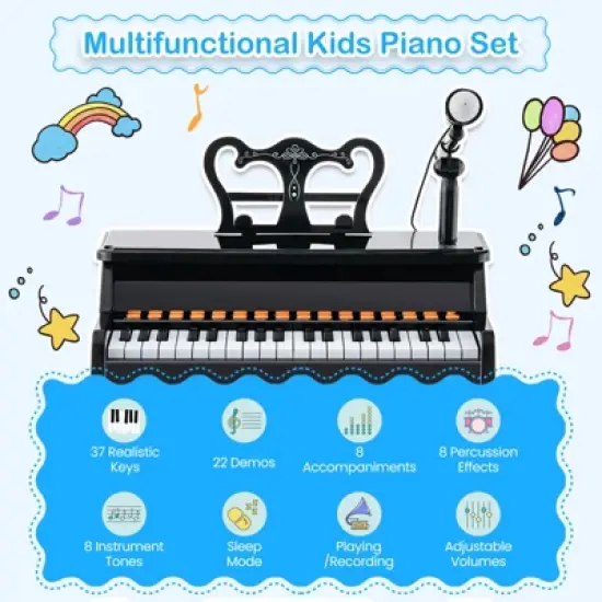 Costway 37-Key Music Piano Keyboard Kids Learning Toy Instrument with Microphone Red\Black image {9}