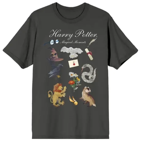 Harry Potter Stacked Icons Crew Neck Short Sleeve Charcoal Women's T-shirt image {3}