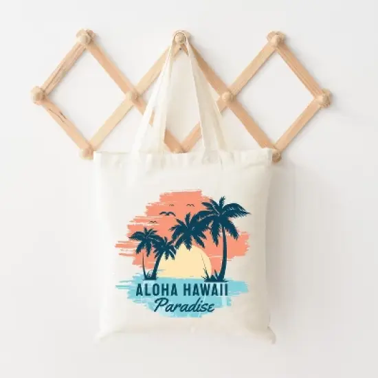 City Creek Prints Aloha Hawaii Canvas Tote Bag - 15x16 - Natural image {1}
