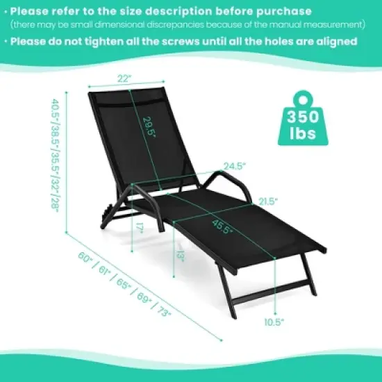 Costway 2PCS Patio Lounge&nbsp;Chairs Chaise Recliner 5-Position Back Adjust Armrest image {3}