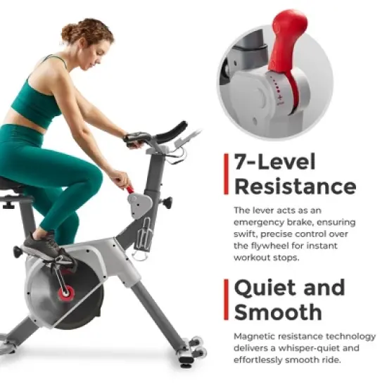 Sunny Health & Fitness Prime Magnetic Belt Drive Indoor Cycling Exercise Bike - Gray image {6}