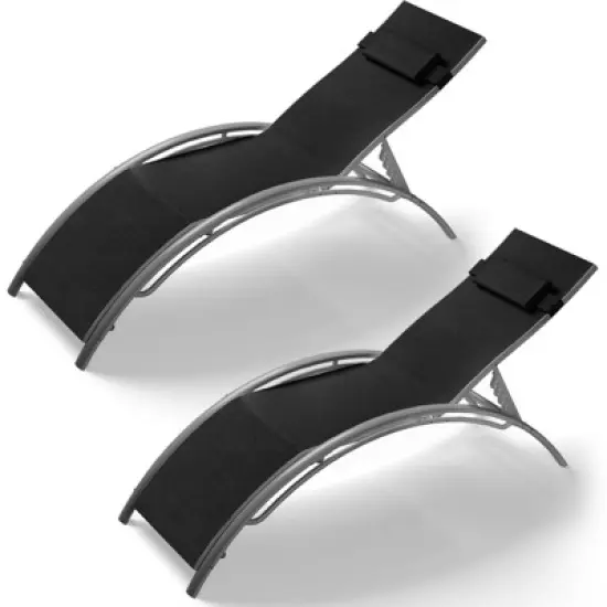 Set of 2 Beach Chaise Lounges - Aluminum Pool Lounge Chairs Adjustable Backrest for Patio, Backyard, Vacation Home, Black image {8}