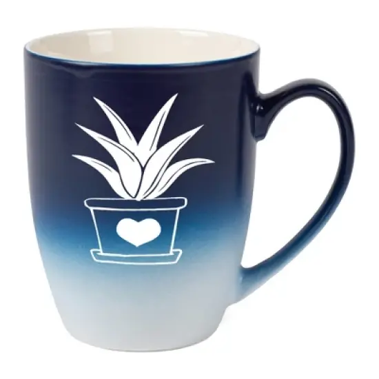 Elanze Designs Botanical Succulent Nature Coffee Cup Mug 12 Ounce Ceramic With Ombre Gradient Elegant Minimalist Aloe in Heart Planter Silhouette Navy image {5}
