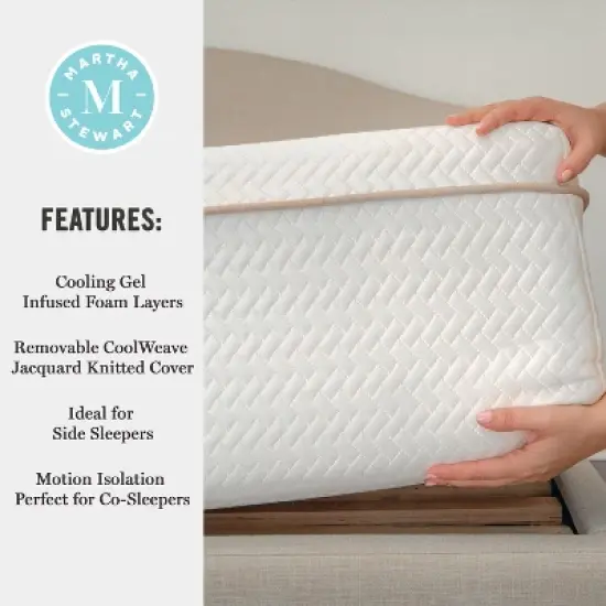 Martha Stewart SleepComplete 12 Inch Medium Plush Dual-Action Cooling Gel Memory Foam Mattress with Soft Breathable CoolWeave Jacquard Quilted Top image {9}