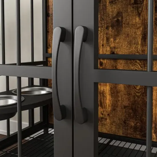 Dog Crate Furniture, Dog Crate for Large Medium Dogs, Wooden Dog Kennel End Table, 37.8" Dog Cage Large Dogs with Wheel & with Flip-Top image {4}