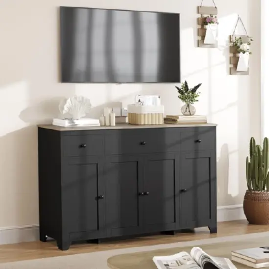 55 Large Sideboard Buffet Cabinet with 3 Drawers & Doors Farmhouse Kitchen Storage Cabinet Console Table Coffee Bar Buffet Table with Adjustable Shelf image {5}