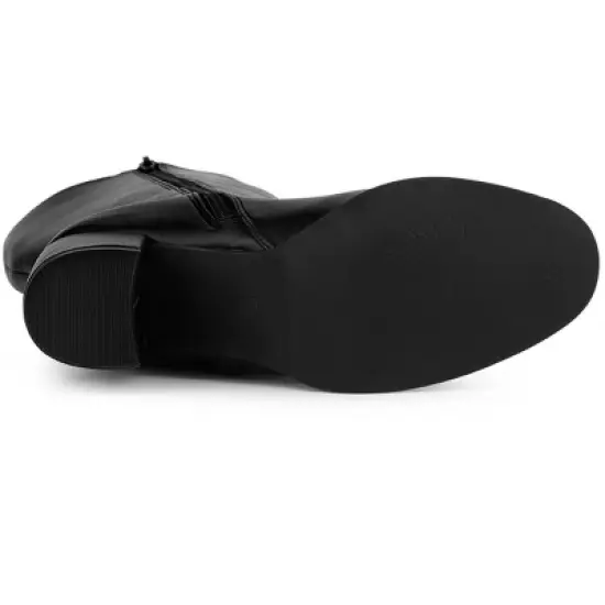 Allegra K Women's Round Toe Block Heels Knee High Boots image {4}