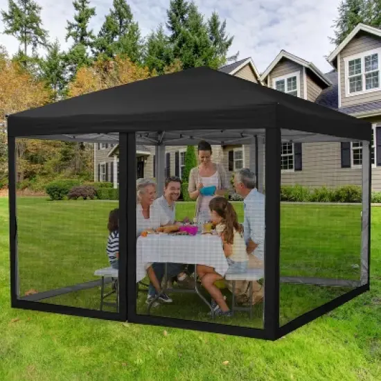 10 x 10 FT Pop Up Canopy, Party Tent with Mosquito Netting, Height Adjustable Instant Sun Shade, Portable Screen Shelter for Parties, Camping, Events image {1}