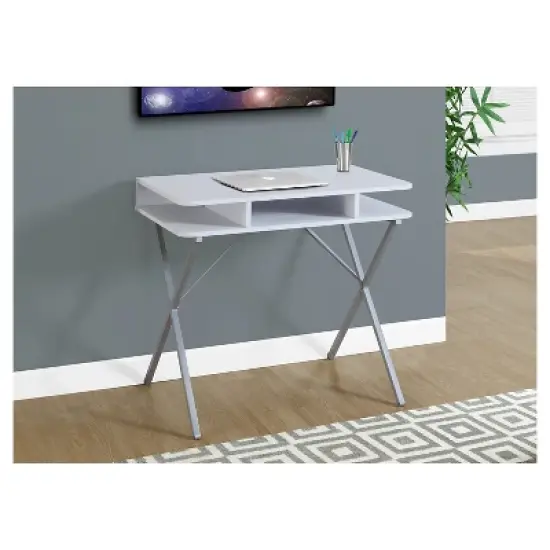 White Top Computer Desk - Silver Metal - EveryRoom image {1}