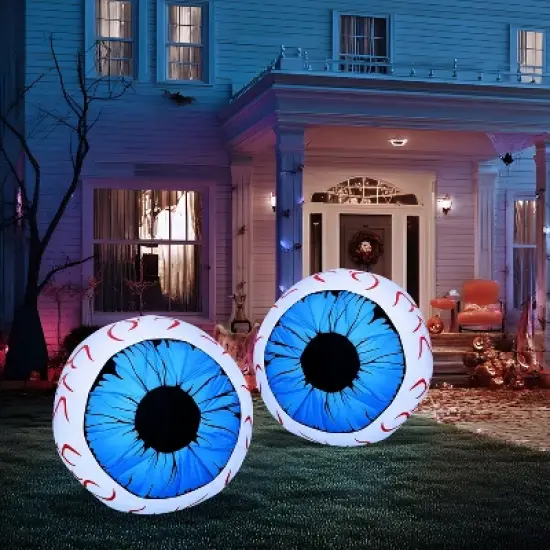 Joyfy 2 Packs Halloween Inflatables Outdoor Decorations, 3 FT Huge Eyeballs Inflatable for Halloween Party Indoor Outdoor Garden Lawn Yard Decoration image {4}