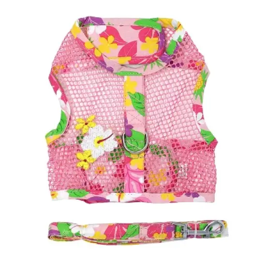 Doggie Design Cool Mesh Hawaiian Floral Dog Harness with Leash - Pink image {6}