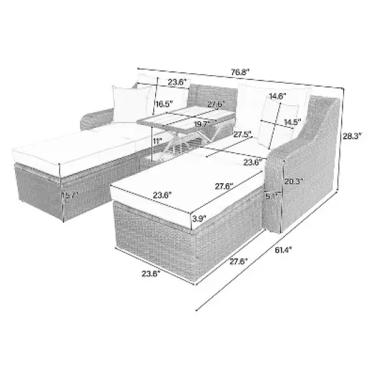 3-Piece Patio Wicker Sofa Set with Cushions, Pillows, Ottomans and Lift Top Coffee Table-ModernLuxe image {2}