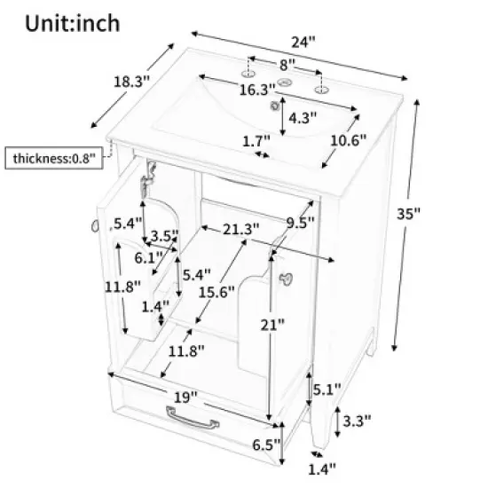 24" Bathroom Vanity with Single Sink Combo, Modern Bathroom Storage Cabinet With Drawers, Freestanding Bathroom Vanity Cabinet image {5}