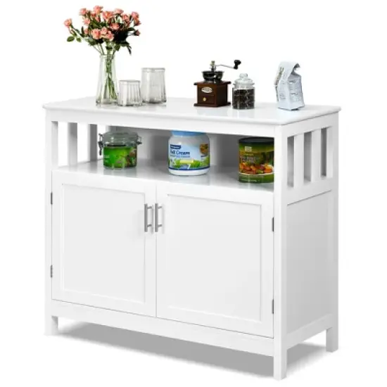 Costway Kitchen Buffet Server Sideboard Storage Cabinet w/2 Doors & Shelf White\Black image {11}