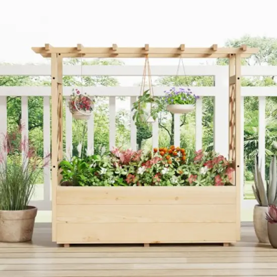 Tangkula Wooden Raised Garden Bed/ Lattice Trellises Hanging Roof Drainage Indoor Outdoor image {3}