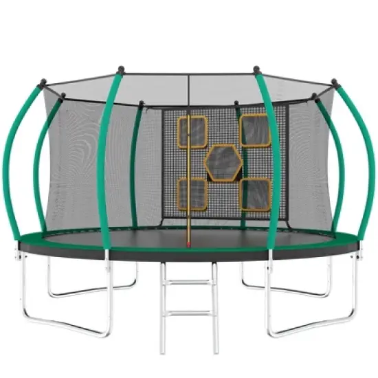 APRILSOUL 14FT Trampoline with Enclosure Recreational Trampolines with Ladder, ASTM Approval Outdoor Trampoline for Kids image {9}