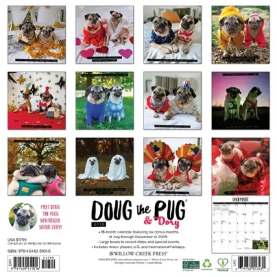 Willow Creek Press 12"x12" 2026 Doug the Pug and Dory Wall Calendar image {1}