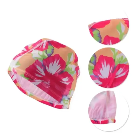 Unique Bargains Polyester Flower Pattern Swim Cap 5.91"x9.25" Rose Red 1 Pc image {2}