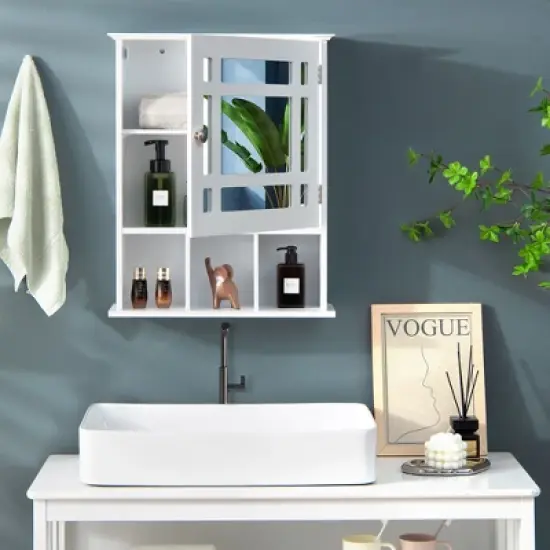 Tangkula Mirrored Medicine Cabinet Bathroom Wall Mounted Storage W/Adjustable Shelf image {2}