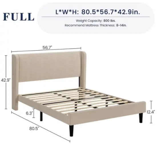 Garvee Queen Upholstered Bed Frame with Wingback Headboard, Luxurious Velvet Upholstery Platform Bed, Wooden Slat Support, Box Spring Optional image {1}