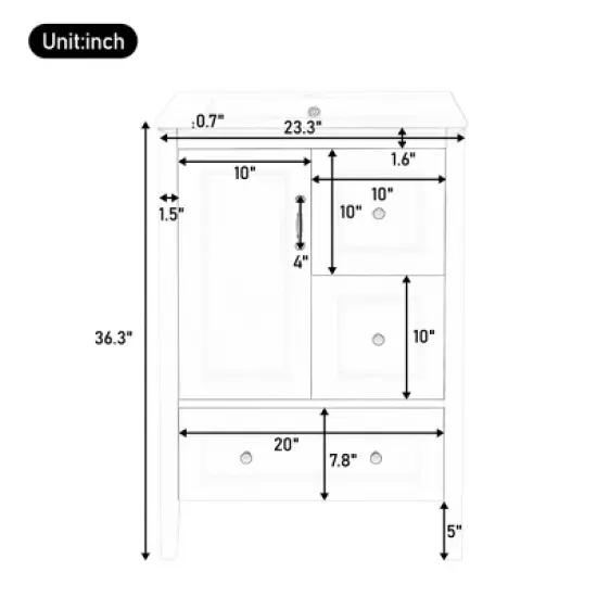 Christopher Knight Home Feldspar Vintage 24" Freestanding Bathroom Vanity with Ceramic Sink image {2}