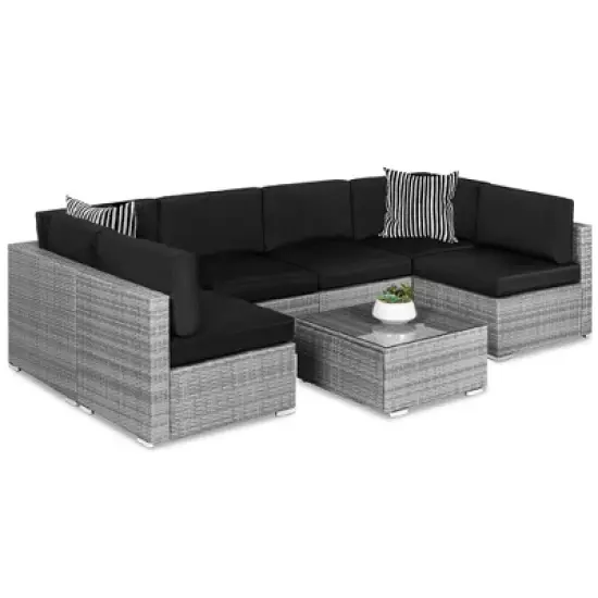 Best Choice Products 7-Piece Modular Outdoor Conversational Furniture Set, Wicker Sectional Sofas w/ Cover image {8}