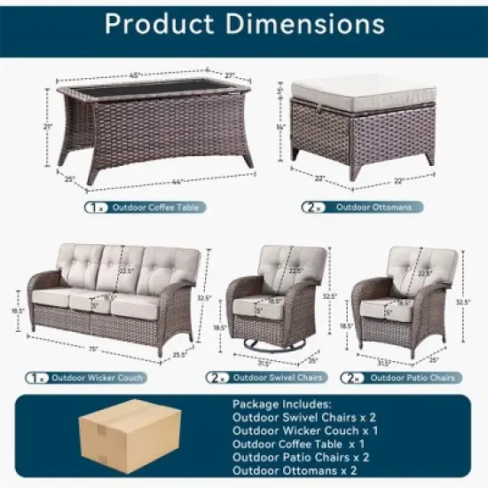 8 Pieces Gymojoy Sofa Chairs Ottoman with Swivel Chairs image {2}