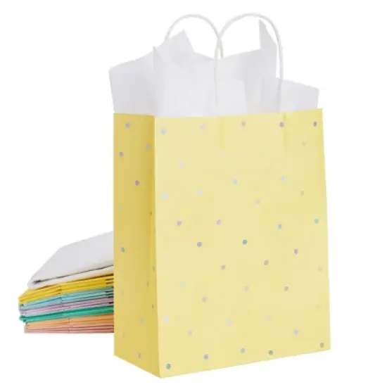 Blue Panda 36 Pack Pastel Polka Dot Medium Gift Bags with Handles & Tissue Paper, Birthday Party Supplies, 6 Colors, 10x8x4 In image {7}