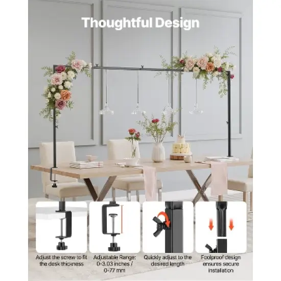 VEVOR Over The Table Rod Stand with Clamps, 13"-42" Tall & 28"-98" Length Adjustable, Metal Table Arch Stand, Tabletop Balloon Arch Frame, Black image {4}