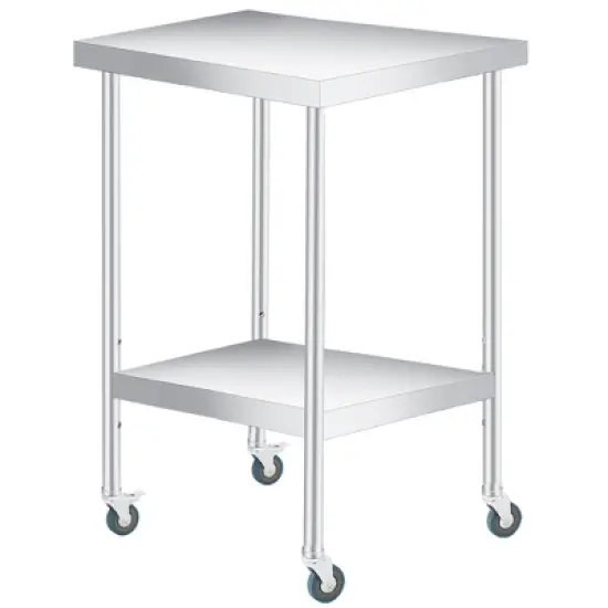 Stainless Steel Table with Wheels - Metal Work Table with Adjustable Undershelf, 2 Tiers Utility Tables Food Prep Worktable Rolling Cart image {9}