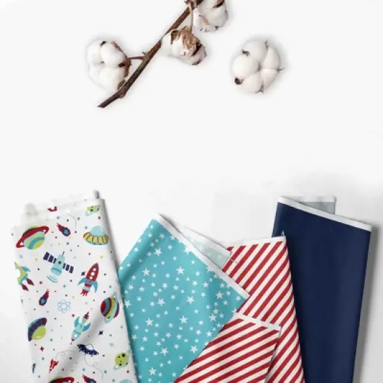 Bacati - Space Multicolor Boys Cotton Crib Rail Guard Covers set of 2 image {1}