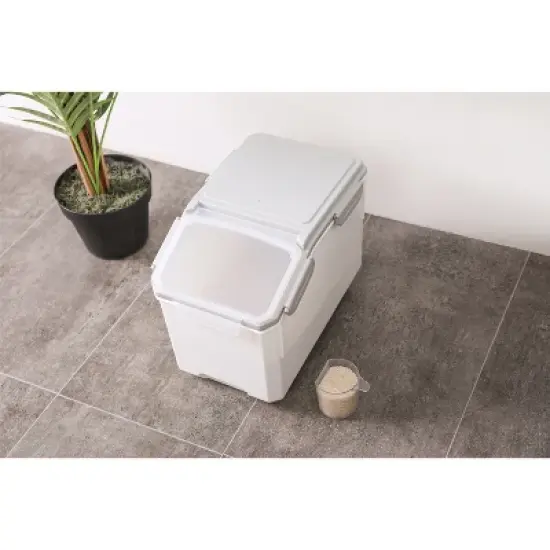 HomeStock 20 LB Rice Storage Container with Measuring Cup, BPA free, For Rice / Grain / Pet Food / Flour, 1 count, White & Gray image {1}