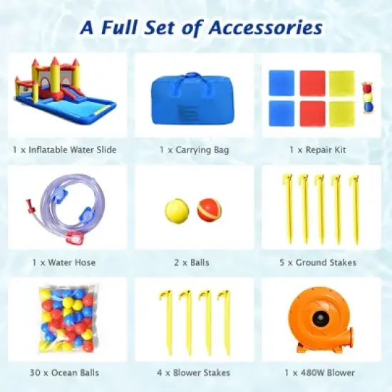 Costway Inflatable Water Slide Castle Kids Bounce House Indoor & Outdoor w/ 480W Blower image {8}