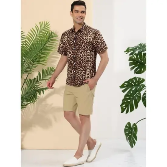 Lars Amadeus Men's Animal Print Shirt Short Sleeves Button Down Casual Summer Printed Shirts image {3}