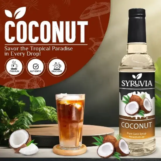 Syruvia Coconut Syrup - 25.4 fl oz. Premium Flavoring Syrup For Coffee image {1}
