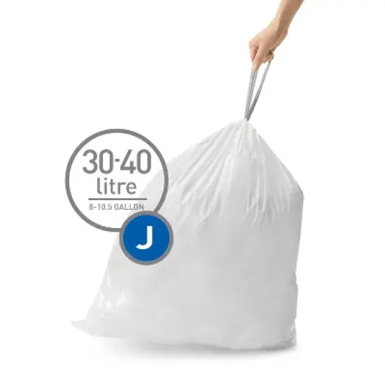 simplehuman 30-45L Code J Custom Fit Kitchen Trash Bag Liners 3 Quick-Dispense Packs - 60ct: Plastic, Drawstring, White image {1}