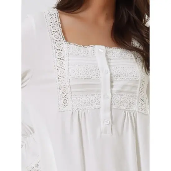 cheibear Women's Victorian Long Sleeve Ruffle Night Gown Sleepwear with Pockets image {3}