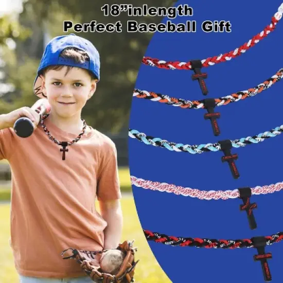 Baseball Necklaces for Boys, Baseball Necklace Three-Braid Rope Tornado Cross Necklace Sports Titanium Necklace Baseball Rope Necklace image {2}