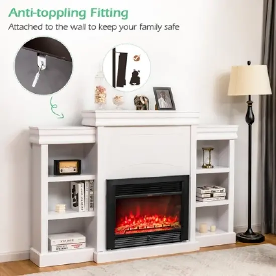 Costway 70'' Fireplace TV Stand Modern Media Entertainment Center Bookcase White\Black image {2}