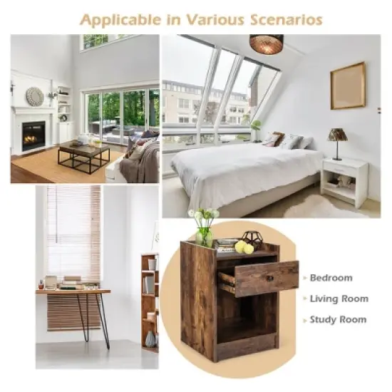 Costway Set of 2 Nightstand with Drawer Cabinet End Side Table Raised Top image {7}