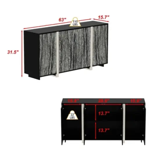 Famapy Chic Buffet Cabinet with Wood - Grain Pattern, Integrated Lighting and Sturdy Black Frame - Elevate Dining Spaces with Stylish Storage image {10}