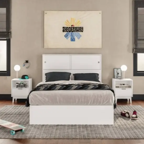 Polifurniture 4pc Full Victoria Bedroom Set White: Modern Style, Includes Frame & 2 Nightstands image {1}