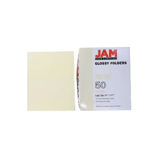 JAM Paper Laminated Two-Pocket Glossy Presentation Folders Ivory Bulk 25/Pack 385GIVD image {8}