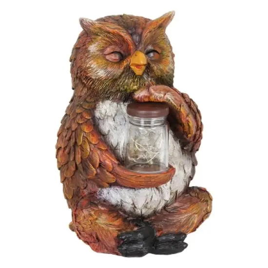 9.84" Glass and Resin Solar Garden Owl with LED Firefly Jar - Exhart image {5}
